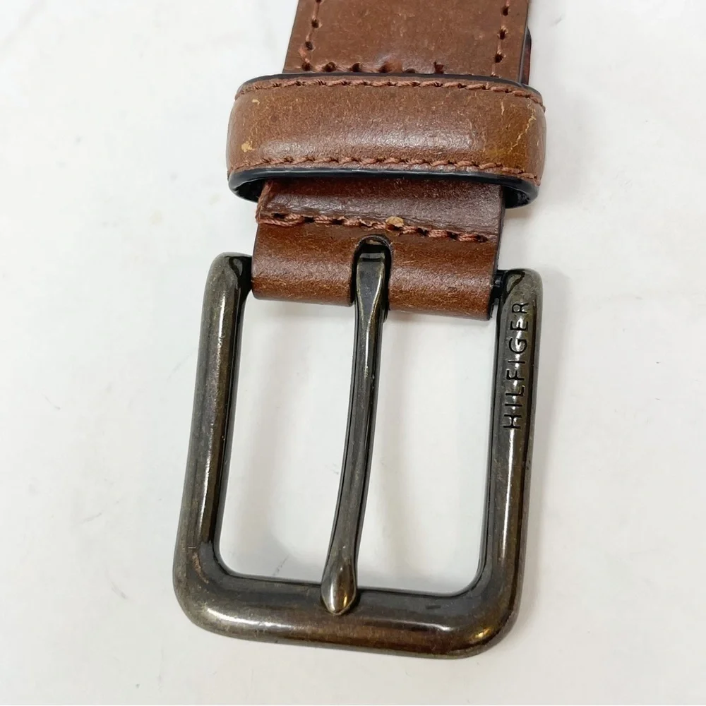 TOMMY HILFIGER Men’s Fully Adjustable Braided Belt Brown Woven Vegan Leather 42